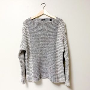 ATM Cashmere Blend Knit Grey Color Block Boatneck Sweater | Size L